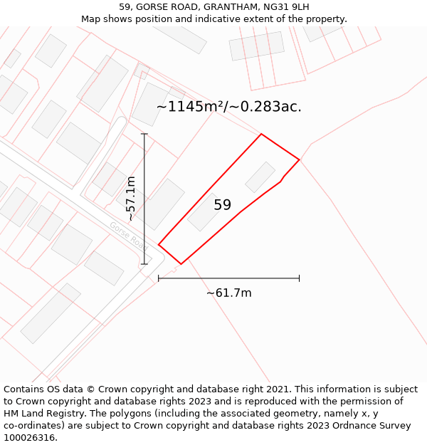 59, GORSE ROAD, GRANTHAM, NG31 9LH: Plot and title map