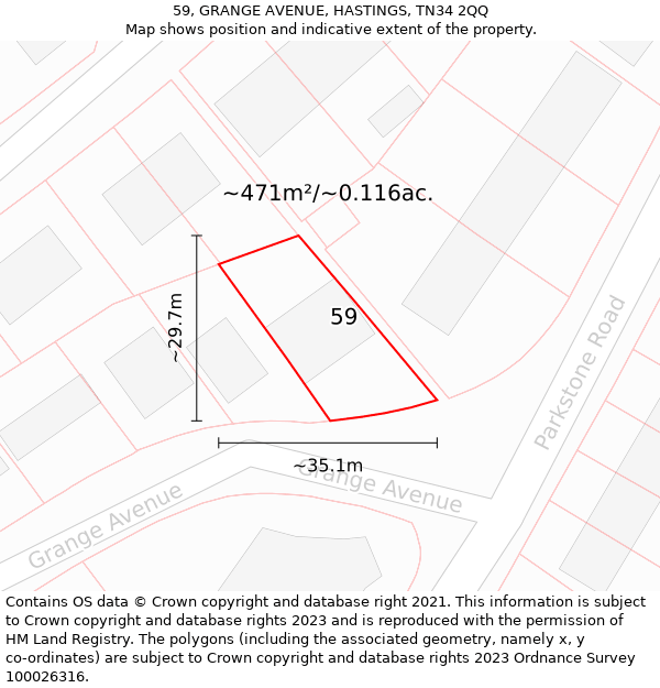 59, GRANGE AVENUE, HASTINGS, TN34 2QQ: Plot and title map