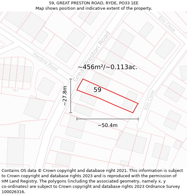 59, GREAT PRESTON ROAD, RYDE, PO33 1EE: Plot and title map