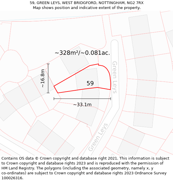 59, GREEN LEYS, WEST BRIDGFORD, NOTTINGHAM, NG2 7RX: Plot and title map