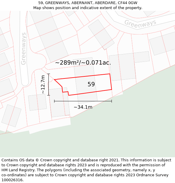 59, GREENWAYS, ABERNANT, ABERDARE, CF44 0GW: Plot and title map