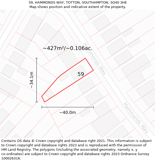 59, HAMMONDS WAY, TOTTON, SOUTHAMPTON, SO40 3HE: Plot and title map