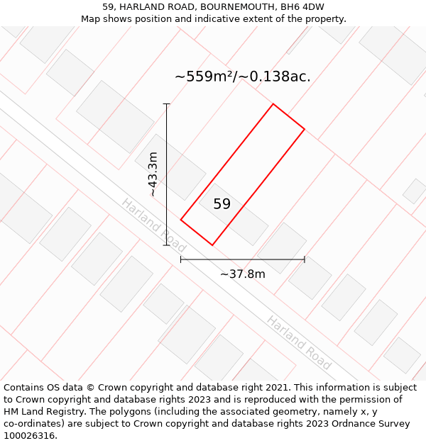 59, HARLAND ROAD, BOURNEMOUTH, BH6 4DW: Plot and title map