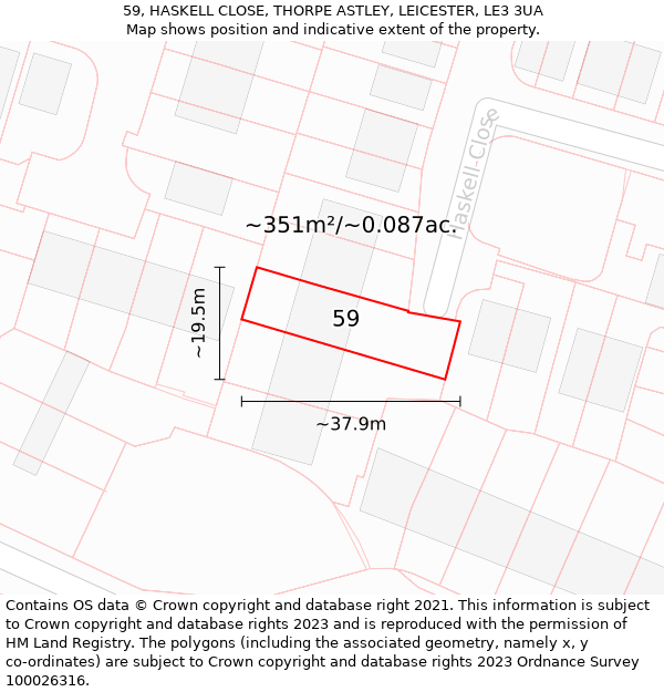 59, HASKELL CLOSE, THORPE ASTLEY, LEICESTER, LE3 3UA: Plot and title map