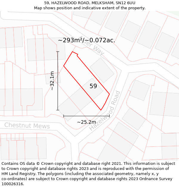 59, HAZELWOOD ROAD, MELKSHAM, SN12 6UU: Plot and title map