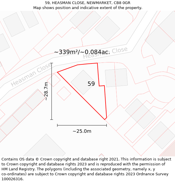 59, HEASMAN CLOSE, NEWMARKET, CB8 0GR: Plot and title map