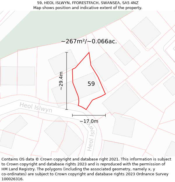 59, HEOL ISLWYN, FFORESTFACH, SWANSEA, SA5 4NZ: Plot and title map