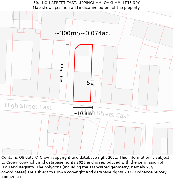 59, HIGH STREET EAST, UPPINGHAM, OAKHAM, LE15 9PY: Plot and title map