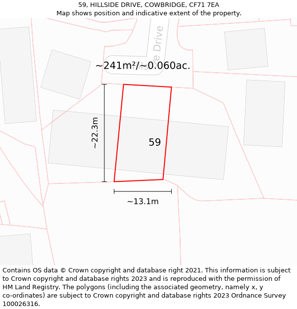 59, HILLSIDE DRIVE, COWBRIDGE, CF71 7EA: Plot and title map