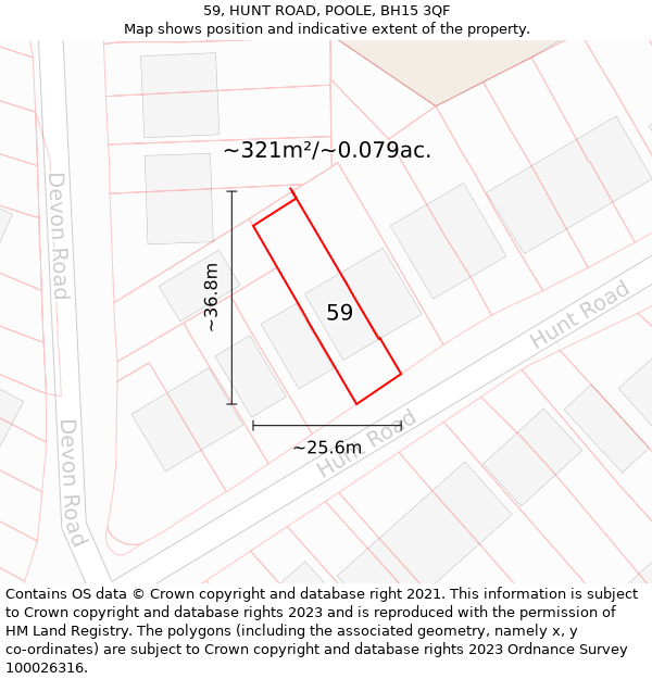 59, HUNT ROAD, POOLE, BH15 3QF: Plot and title map