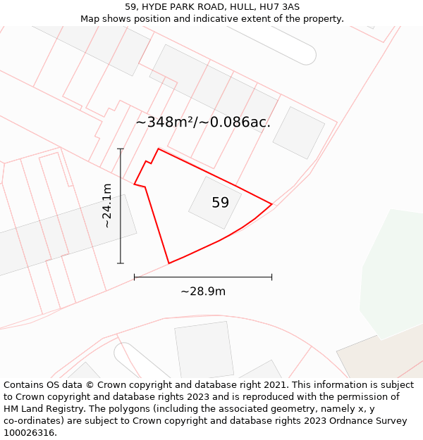 59, HYDE PARK ROAD, HULL, HU7 3AS: Plot and title map