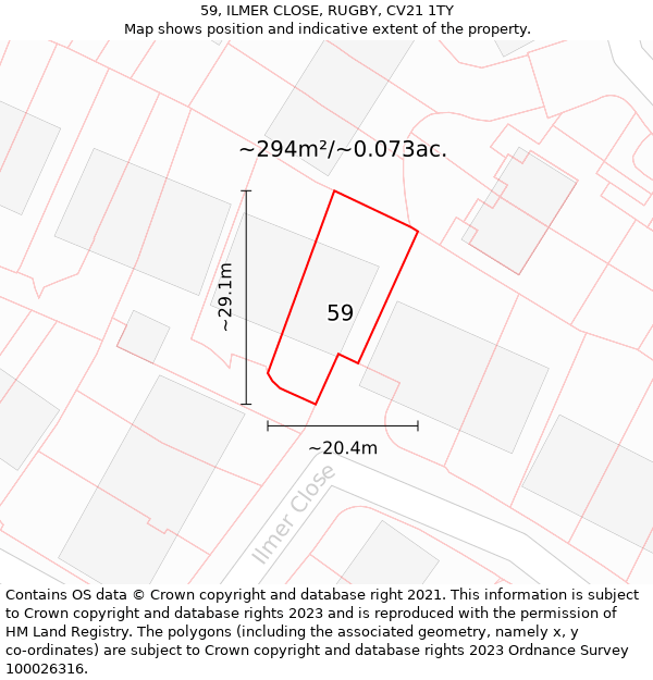 59, ILMER CLOSE, RUGBY, CV21 1TY: Plot and title map