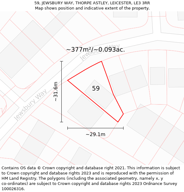 59, JEWSBURY WAY, THORPE ASTLEY, LEICESTER, LE3 3RR: Plot and title map