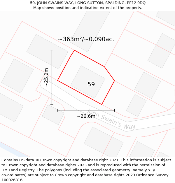 59, JOHN SWAINS WAY, LONG SUTTON, SPALDING, PE12 9DQ: Plot and title map