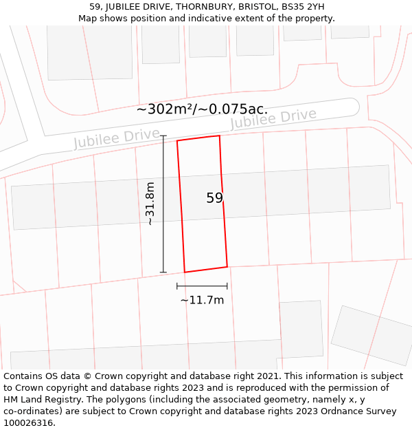 59, JUBILEE DRIVE, THORNBURY, BRISTOL, BS35 2YH: Plot and title map