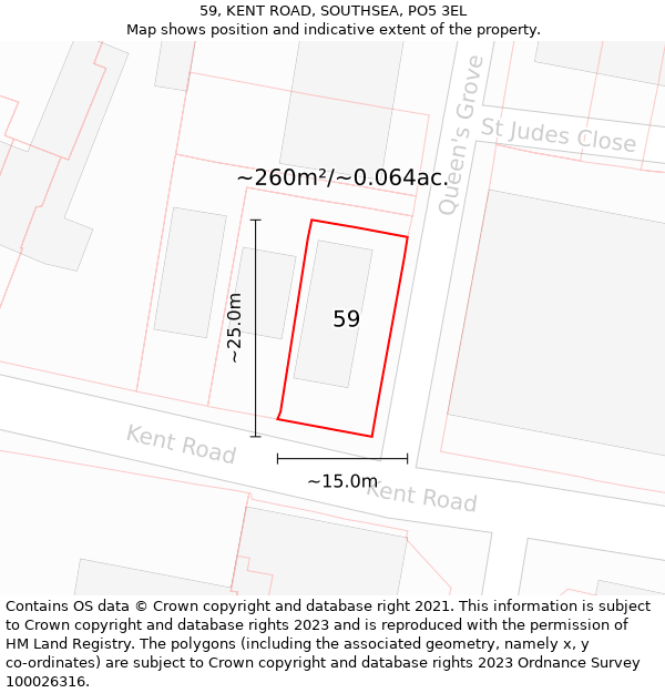 59, KENT ROAD, SOUTHSEA, PO5 3EL: Plot and title map