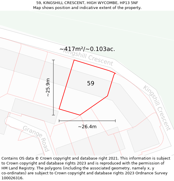 59, KINGSHILL CRESCENT, HIGH WYCOMBE, HP13 5NF: Plot and title map