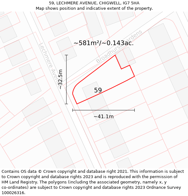 59, LECHMERE AVENUE, CHIGWELL, IG7 5HA: Plot and title map