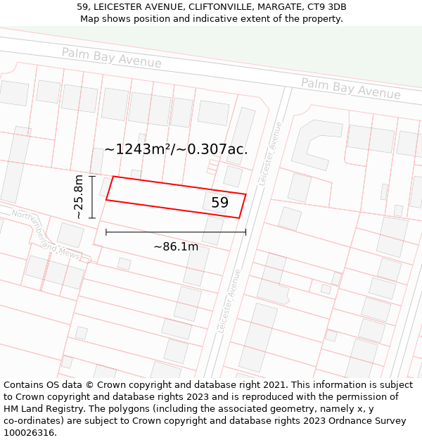 59, LEICESTER AVENUE, CLIFTONVILLE, MARGATE, CT9 3DB: Plot and title map