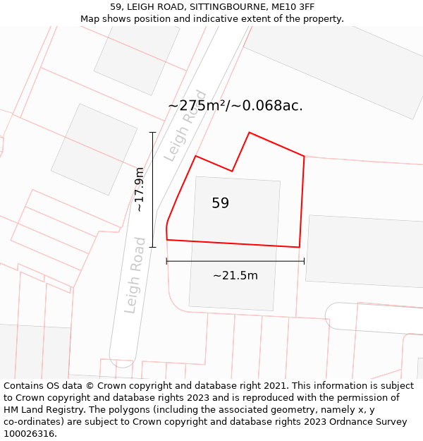 59, LEIGH ROAD, SITTINGBOURNE, ME10 3FF: Plot and title map