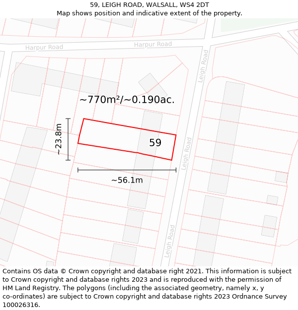 59, LEIGH ROAD, WALSALL, WS4 2DT: Plot and title map