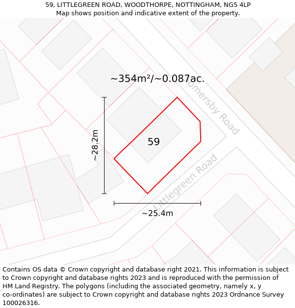 59, LITTLEGREEN ROAD, WOODTHORPE, NOTTINGHAM, NG5 4LP: Plot and title map