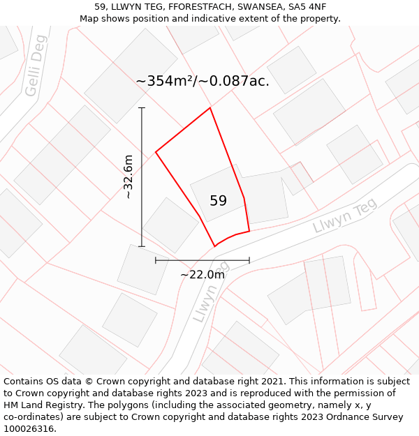 59, LLWYN TEG, FFORESTFACH, SWANSEA, SA5 4NF: Plot and title map