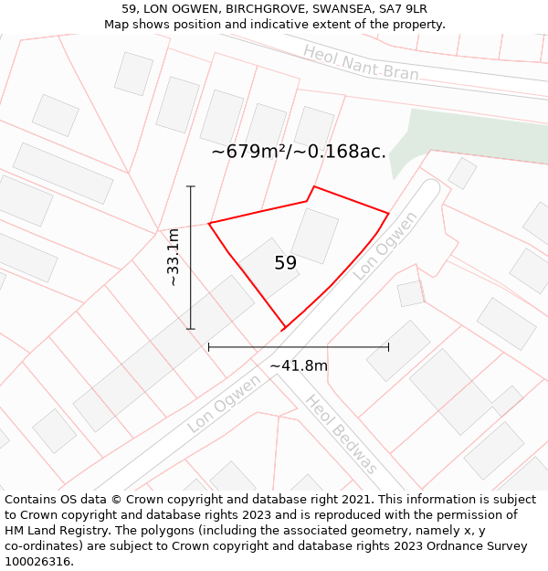 59, LON OGWEN, BIRCHGROVE, SWANSEA, SA7 9LR: Plot and title map