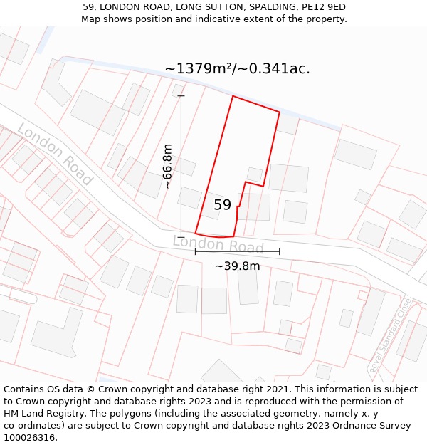 59, LONDON ROAD, LONG SUTTON, SPALDING, PE12 9ED: Plot and title map