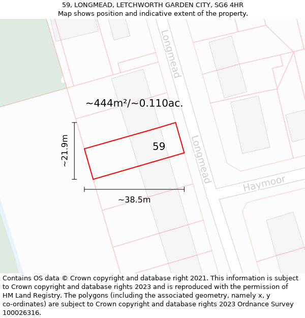 59, LONGMEAD, LETCHWORTH GARDEN CITY, SG6 4HR: Plot and title map