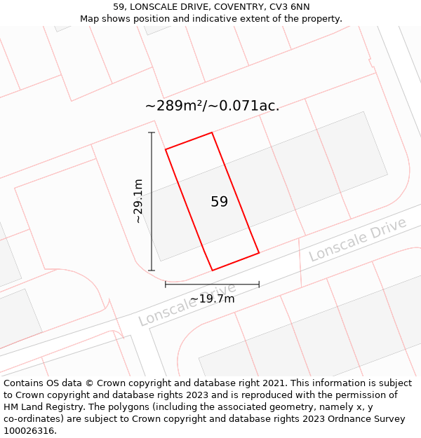 59, LONSCALE DRIVE, COVENTRY, CV3 6NN: Plot and title map