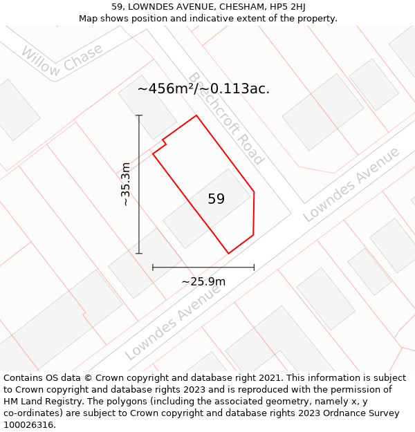 59, LOWNDES AVENUE, CHESHAM, HP5 2HJ: Plot and title map