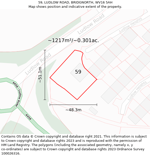 59, LUDLOW ROAD, BRIDGNORTH, WV16 5AH: Plot and title map