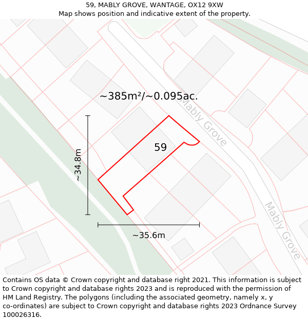 59, MABLY GROVE, WANTAGE, OX12 9XW: Plot and title map