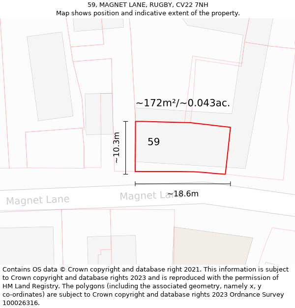 59, MAGNET LANE, RUGBY, CV22 7NH: Plot and title map