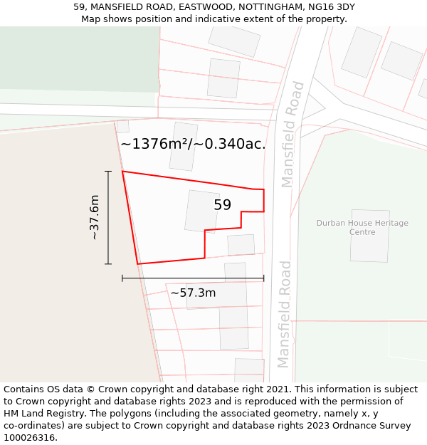 59, MANSFIELD ROAD, EASTWOOD, NOTTINGHAM, NG16 3DY: Plot and title map