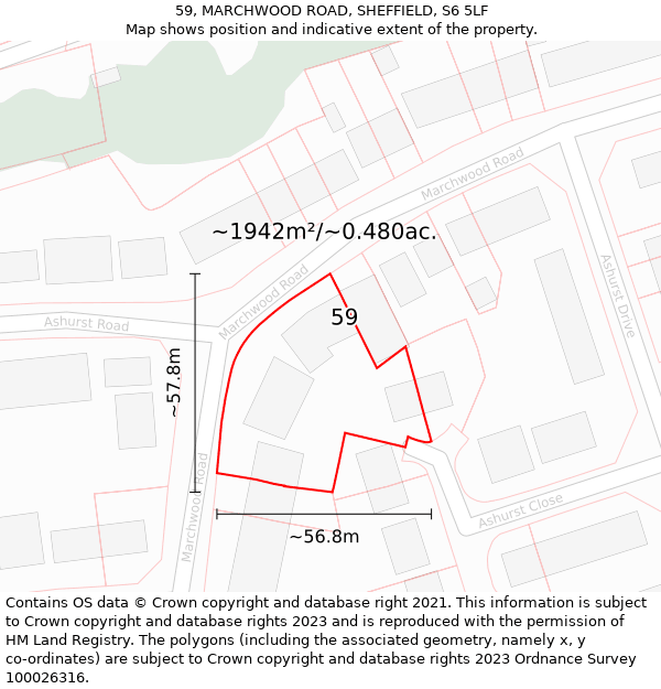 59, MARCHWOOD ROAD, SHEFFIELD, S6 5LF: Plot and title map