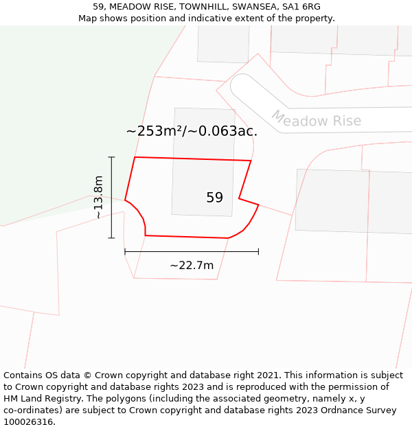 59, MEADOW RISE, TOWNHILL, SWANSEA, SA1 6RG: Plot and title map