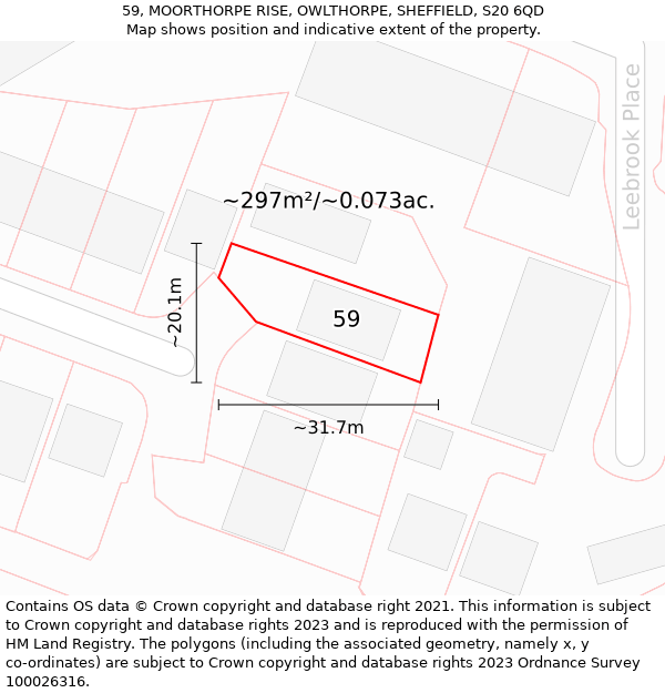 59, MOORTHORPE RISE, OWLTHORPE, SHEFFIELD, S20 6QD: Plot and title map