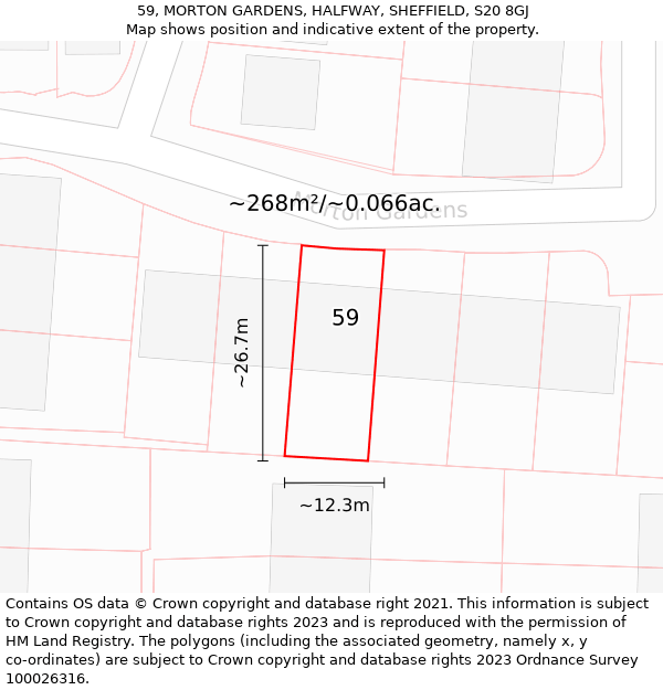 59, MORTON GARDENS, HALFWAY, SHEFFIELD, S20 8GJ: Plot and title map