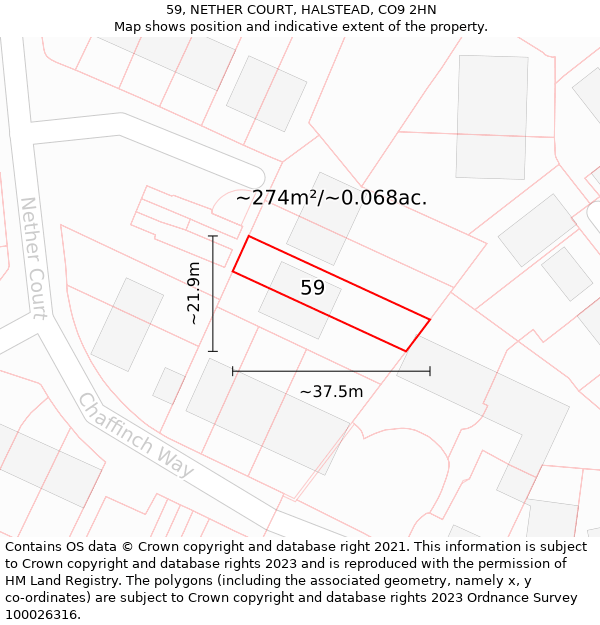 59, NETHER COURT, HALSTEAD, CO9 2HN: Plot and title map