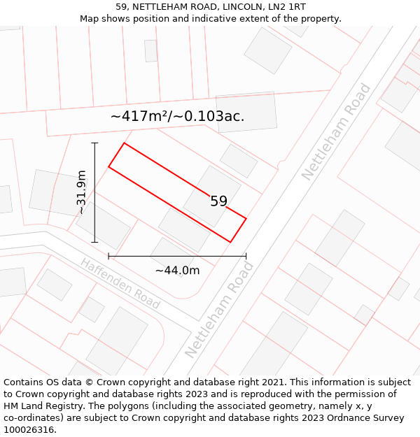 59, NETTLEHAM ROAD, LINCOLN, LN2 1RT: Plot and title map