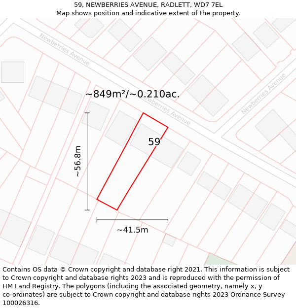 59, NEWBERRIES AVENUE, RADLETT, WD7 7EL: Plot and title map