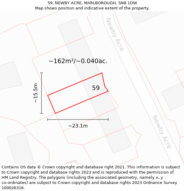 59, NEWBY ACRE, MARLBOROUGH, SN8 1DW: Plot and title map