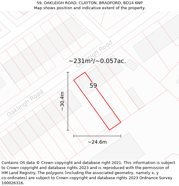 59, OAKLEIGH ROAD, CLAYTON, BRADFORD, BD14 6NP: Plot and title map