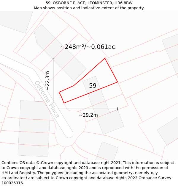 59, OSBORNE PLACE, LEOMINSTER, HR6 8BW: Plot and title map