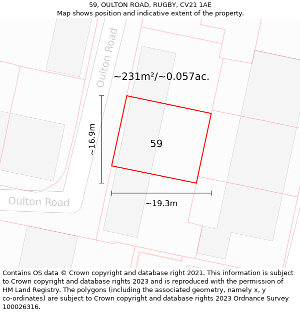 59, OULTON ROAD, RUGBY, CV21 1AE: Plot and title map