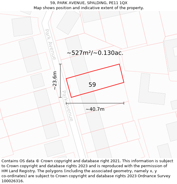 59, PARK AVENUE, SPALDING, PE11 1QX: Plot and title map