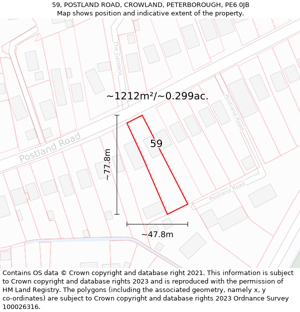 59, POSTLAND ROAD, CROWLAND, PETERBOROUGH, PE6 0JB: Plot and title map