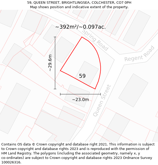 59, QUEEN STREET, BRIGHTLINGSEA, COLCHESTER, CO7 0PH: Plot and title map